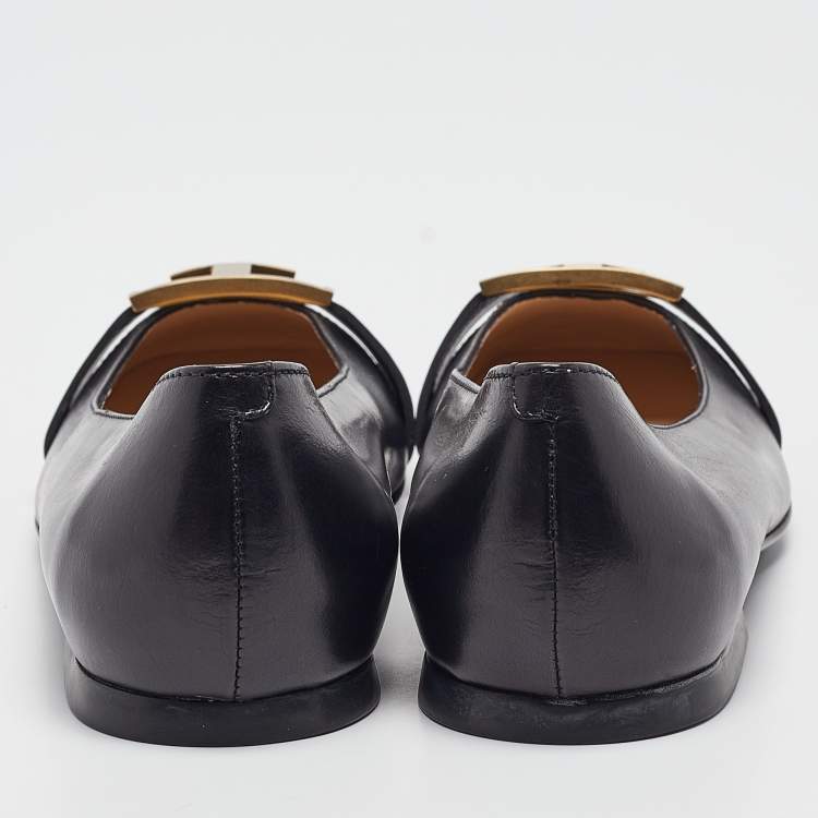 Pre Owned Tod's Black Leather Ballet Flats Size 38.5