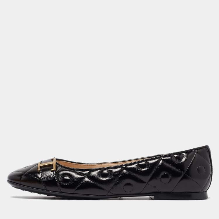 Pre Owned Tod's Black Leather Ballet Flats Size 39