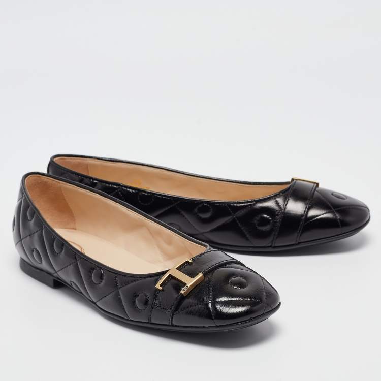Pre Owned Tod's Black Leather Ballet Flats Size 39