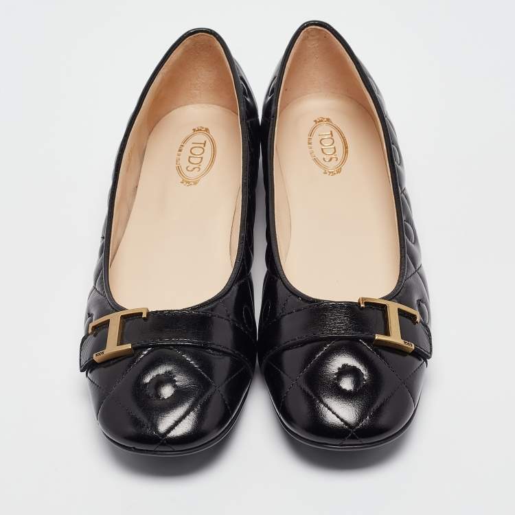 Pre Owned Tod's Black Leather Ballet Flats Size 39