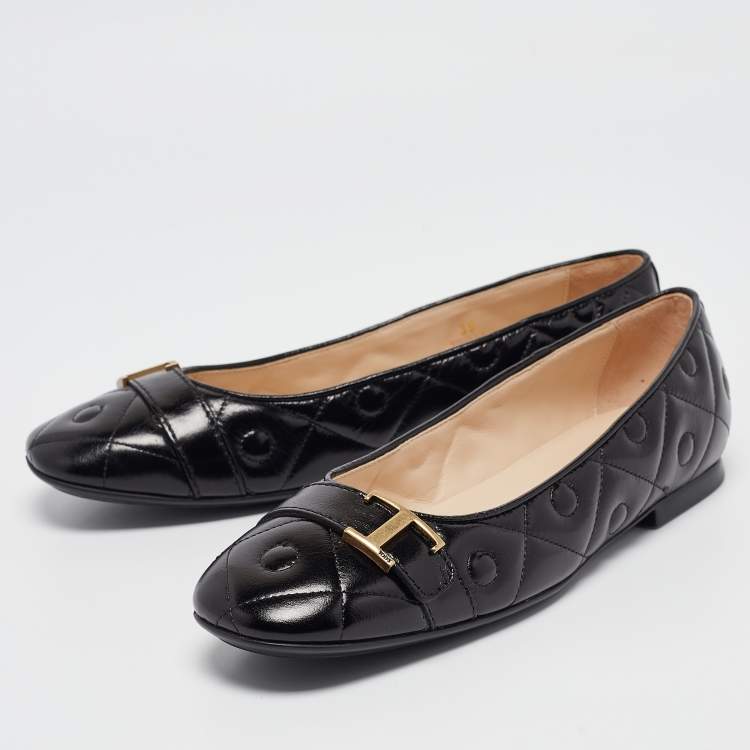 Pre Owned Tod's Black Leather Ballet Flats Size 39