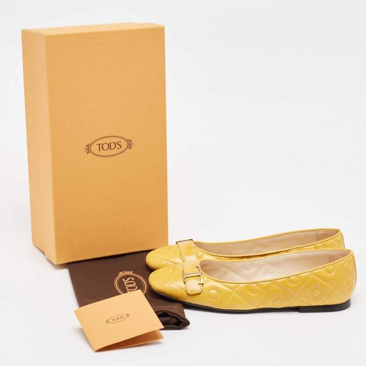 Pre Owned Tod's Yellow Leather Ballet Flats Size 38