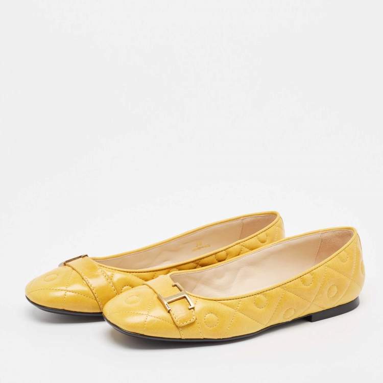 Pre Owned Tod's Yellow Leather Ballet Flats Size 38