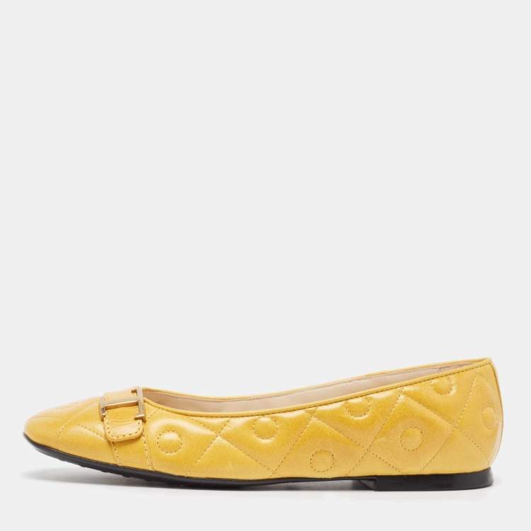 Pre Owned Tod's Yellow Leather Ballet Flats Size 38