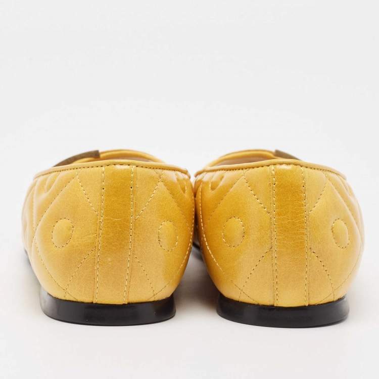 Pre Owned Tod's Yellow Leather Ballet Flats Size 38