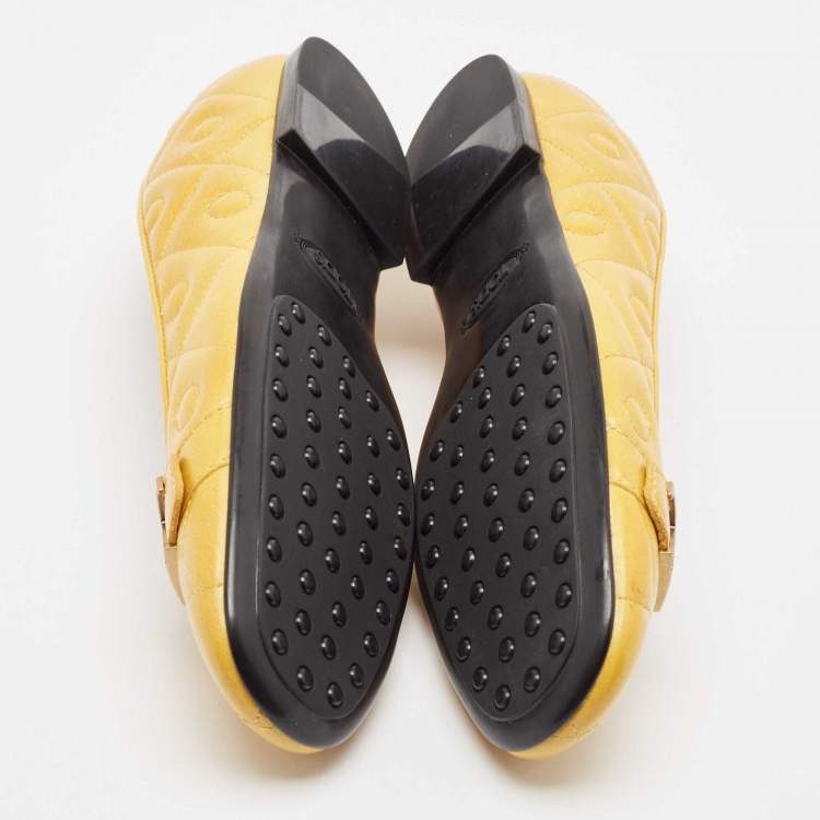 Pre Owned Tod's Yellow Leather Ballet Flats Size 38