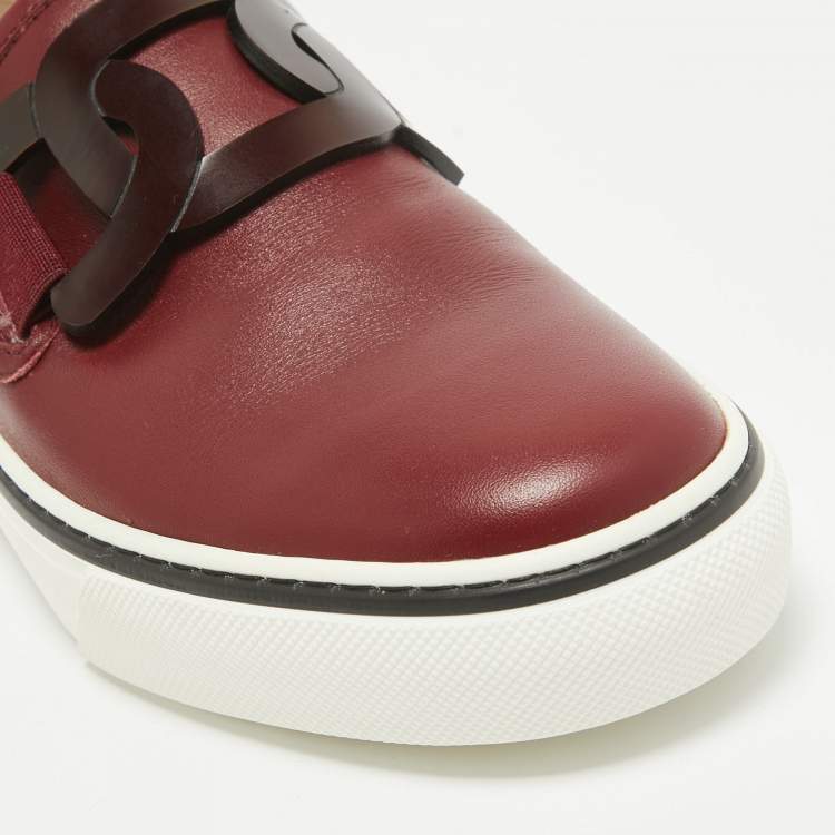 Pre Owned Tod's Red Leather Kate Slip On Sneakers Size 39.5