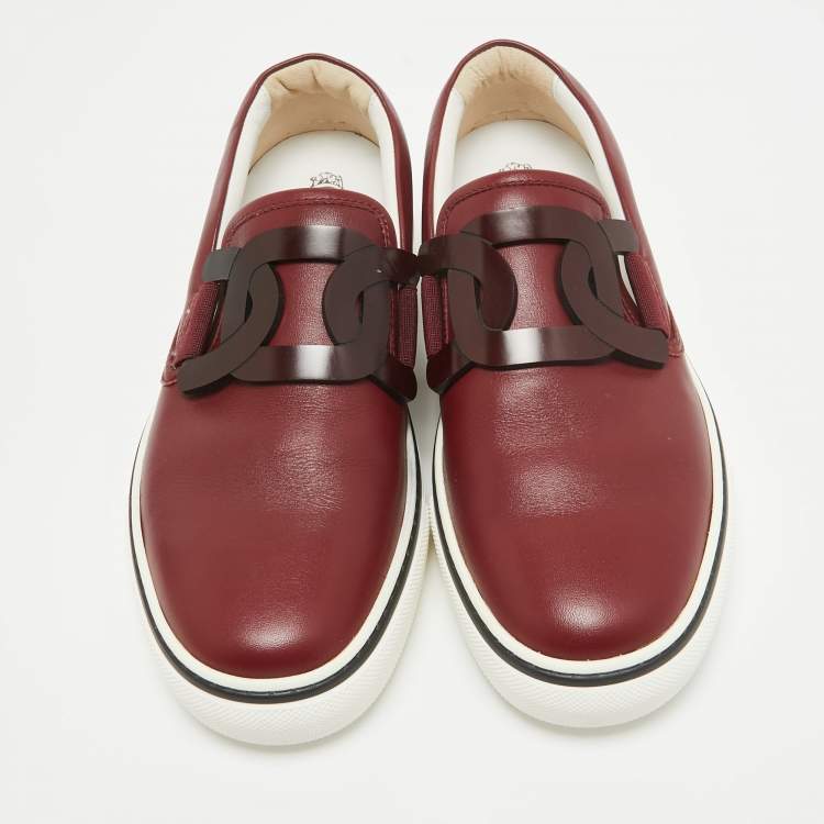 Pre Owned Tod's Red Leather Kate Slip On Sneakers Size 39.5