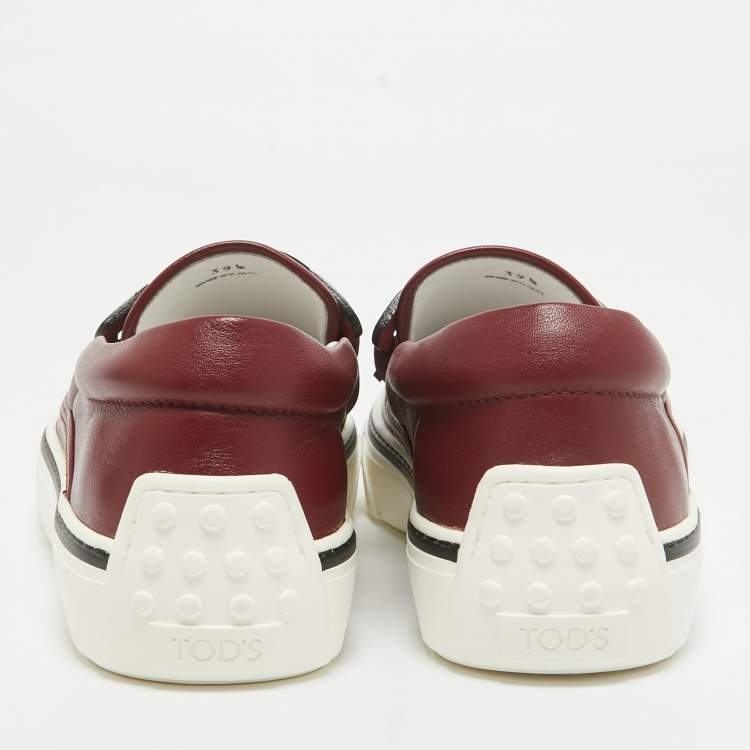 Pre Owned Tod's Red Leather Kate Slip On Sneakers Size 39.5