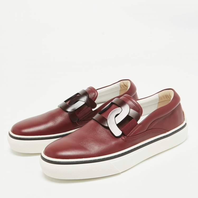 Pre Owned Tod's Red Leather Kate Slip On Sneakers Size 39.5
