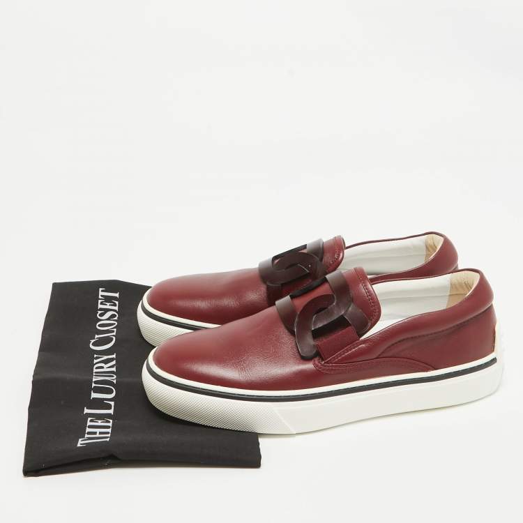 Pre Owned Tod's Red Leather Kate Slip On Sneakers Size 39.5