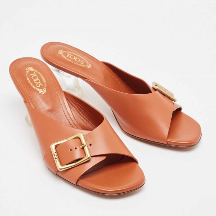 Pre Owned Tod's Brown Leather Slide Sandals Size 39