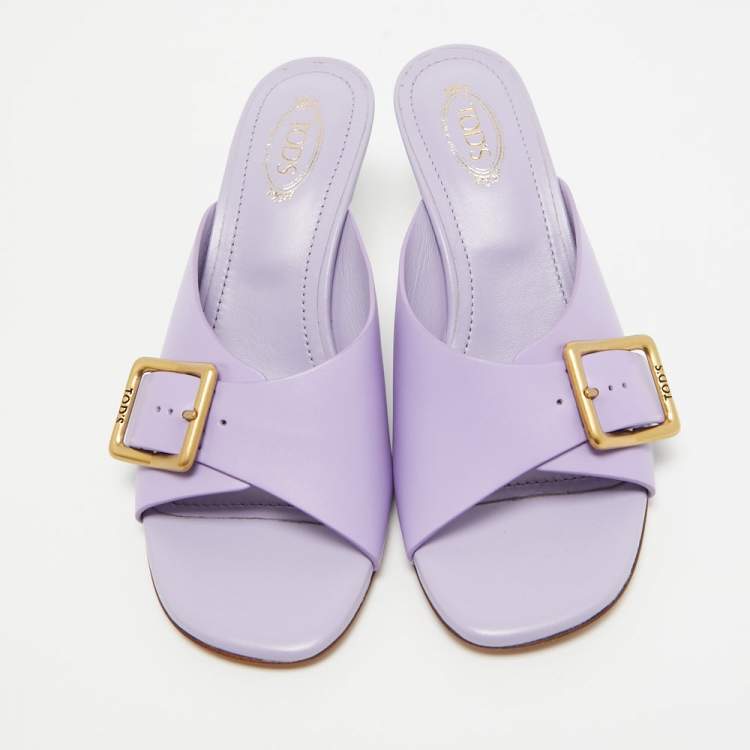 Pre Owned Tod's Purple Leather Slide Sandals Size 37.5