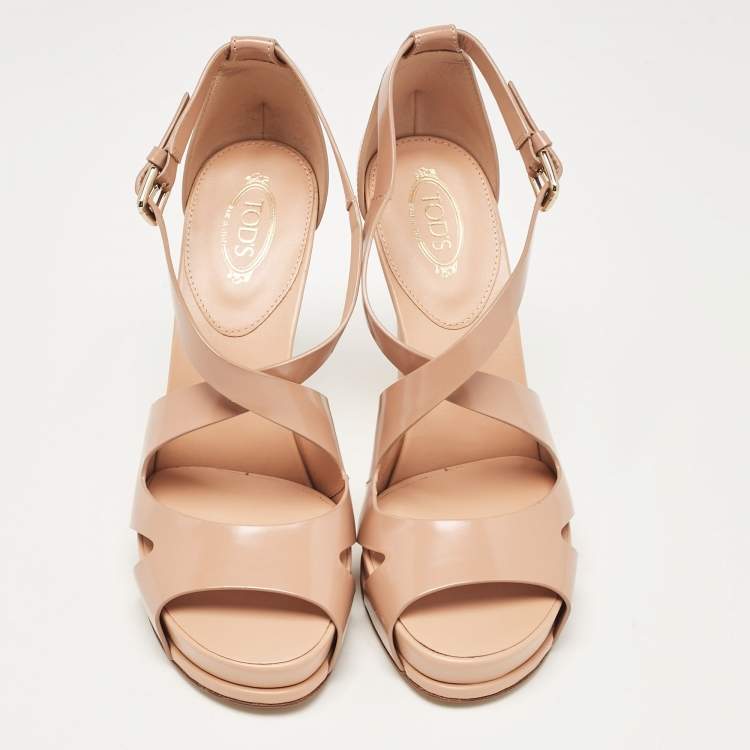 Pre Owned Tod's Beige Leather Ankle Strap Sandals Size 37