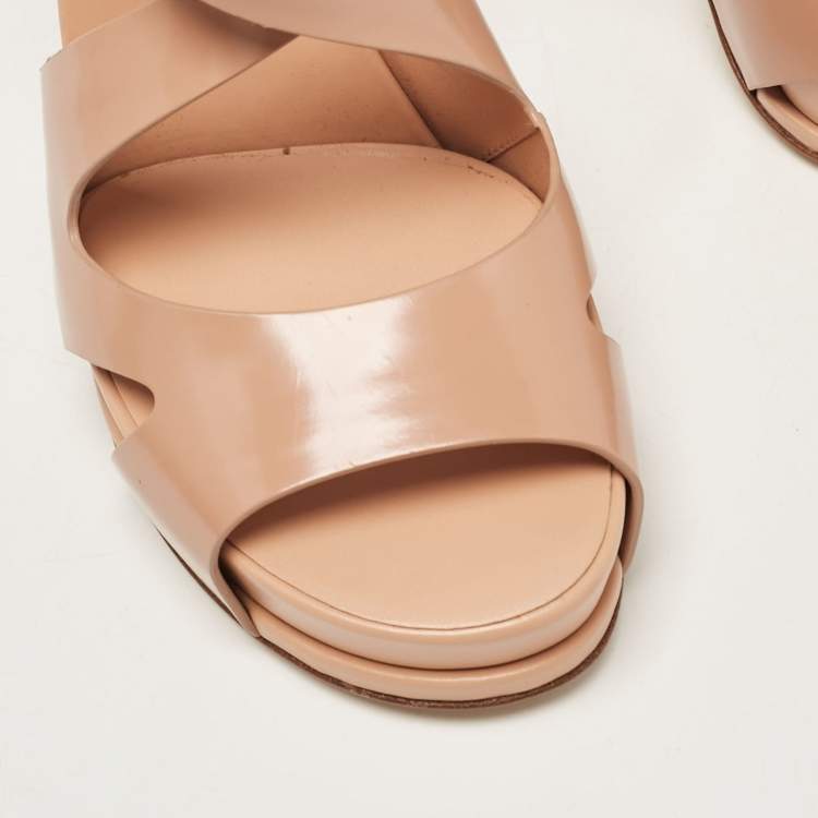 Pre Owned Tod's Beige Leather Ankle Strap Sandals Size 37
