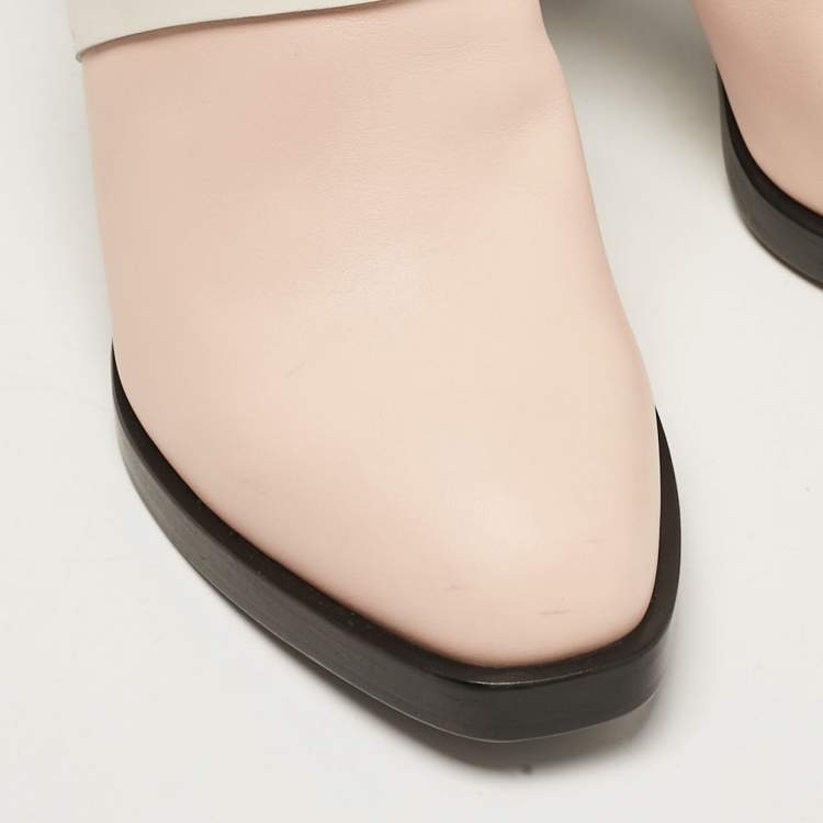 مملوكة مسبقًا Tod's Pink/White Leather Block Heel Ankle Length Boots Size 38.5