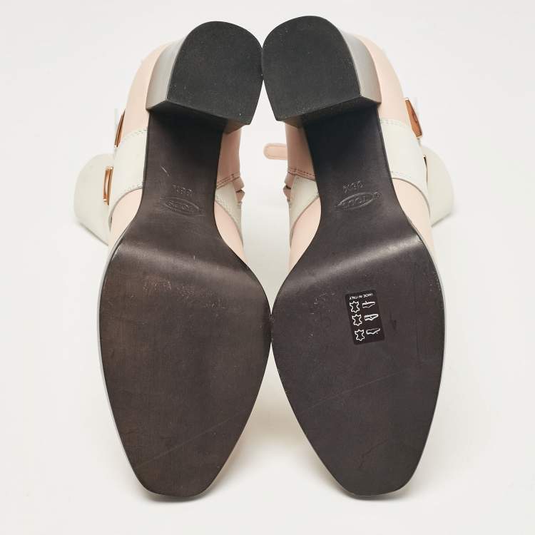 مملوكة مسبقًا Tod's Pink/White Leather Block Heel Ankle Length Boots Size 38.5