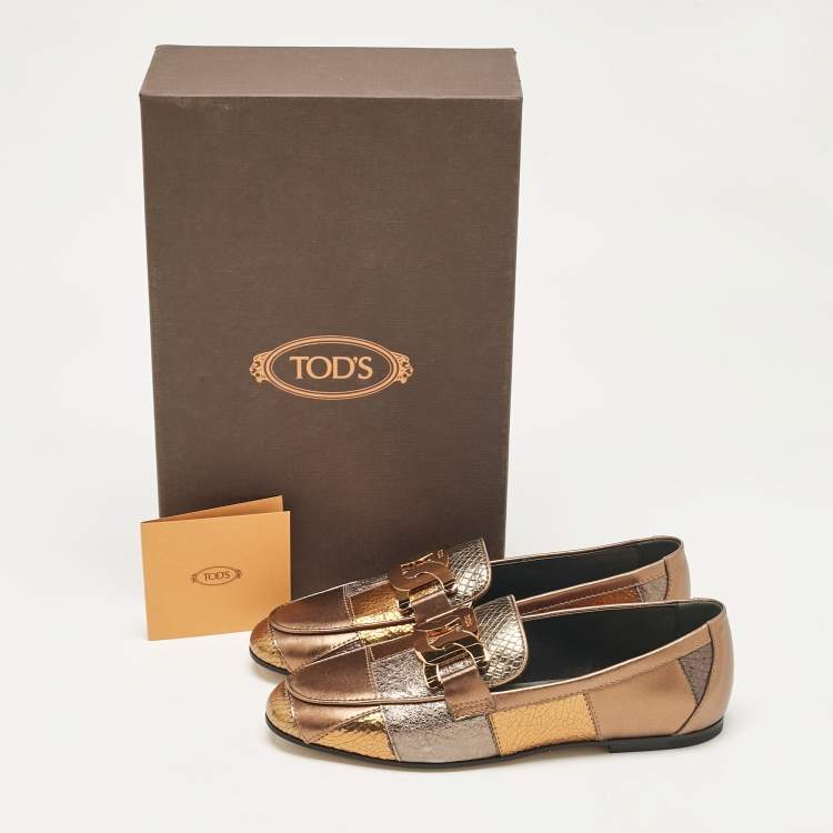 Pre Owned Tod's Metallic Patchwork Leather Kate Loafers Size 35.5