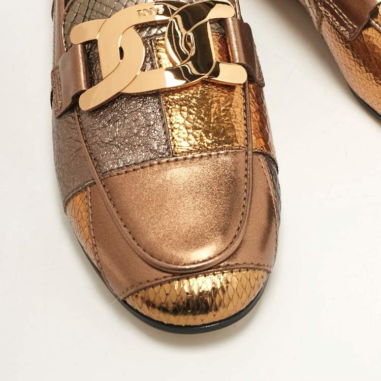 Pre Owned Tod's Metallic Patchwork Leather Kate Loafers Size 35.5