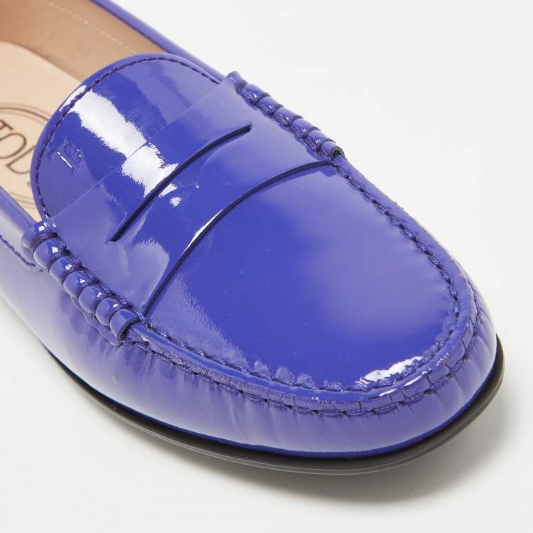 Pre Owned Tod's Blue Patent Leather Penny Loafers Size 36