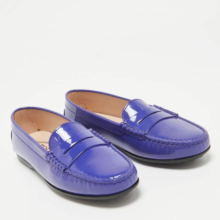Pre Owned Tod's Blue Patent Leather Penny Loafers Size 36
