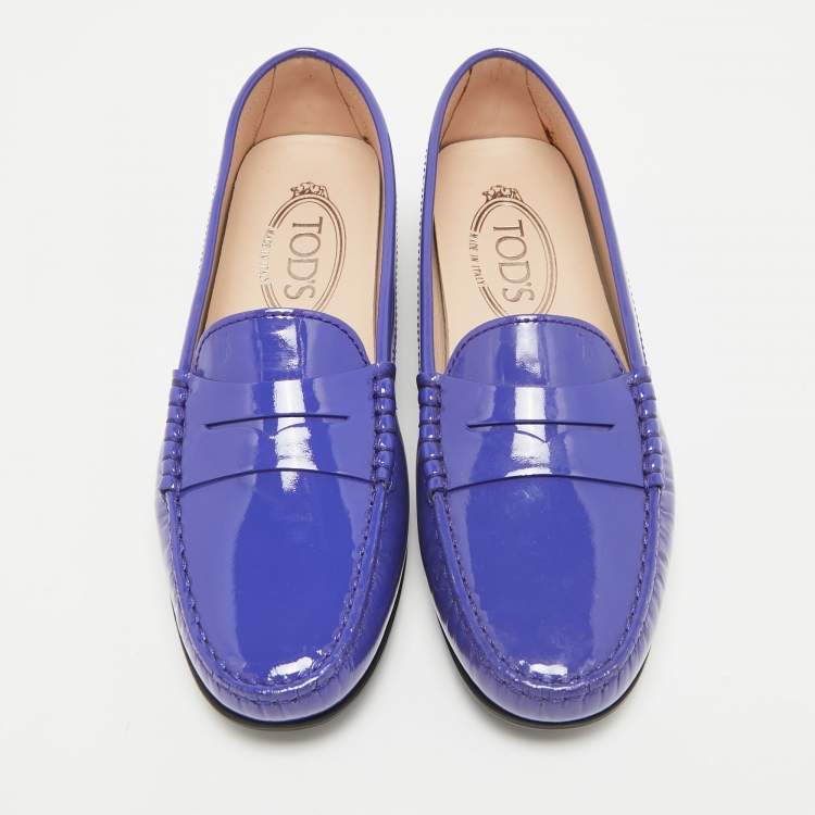 Pre Owned Tod's Blue Patent Leather Penny Loafers Size 36