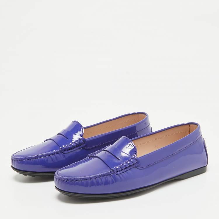 Pre Owned Tod's Blue Patent Leather Penny Loafers Size 36