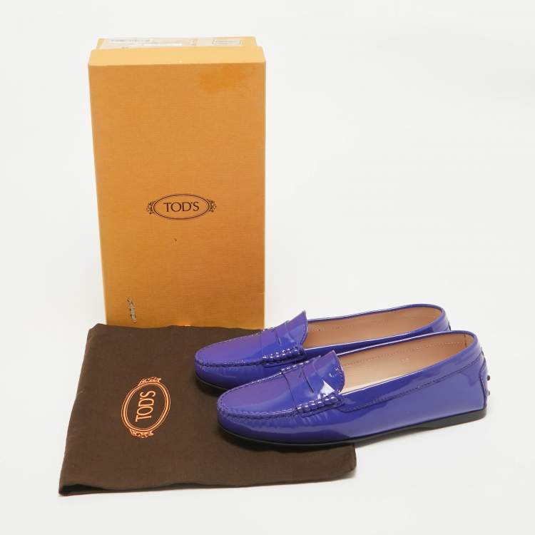 Pre Owned Tod's Blue Patent Leather Penny Loafers Size 36
