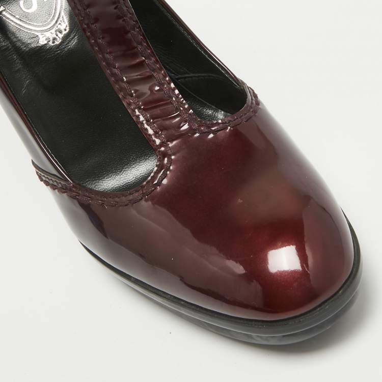 Pre Owned Tod's Burgundy Patent Leather Mary Jane Pumps Size 38.5