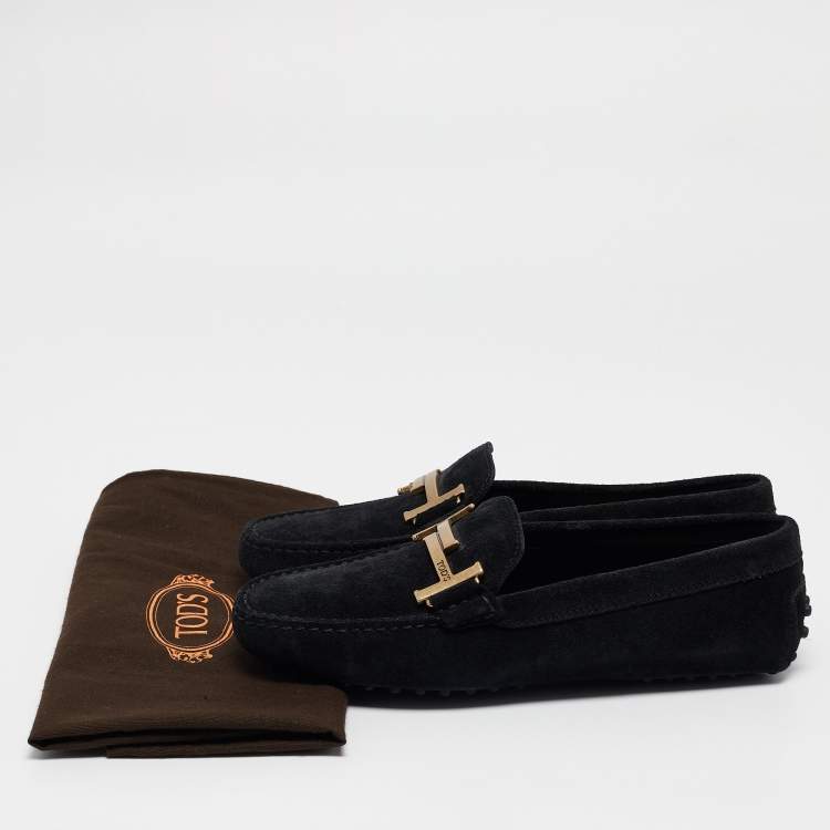 Pre Owned Tod's Black Suede Gommino Double T Slip On Loafers Size 37