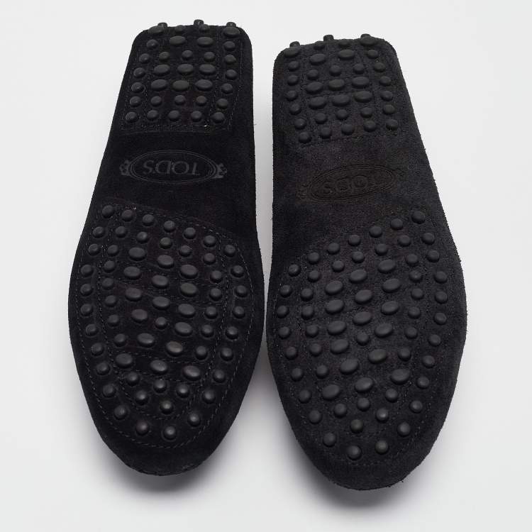 Pre Owned Tod's Black Suede Gommino Double T Slip On Loafers Size 37