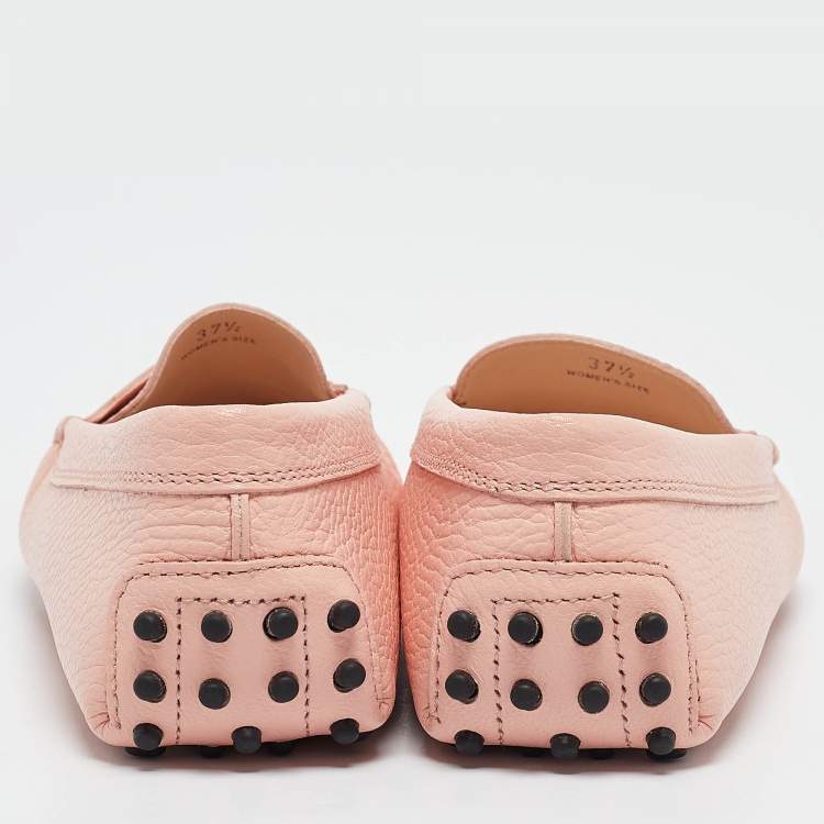 Pre Owned Tod's Pink Leather Slip On Loafers Size 37.5
