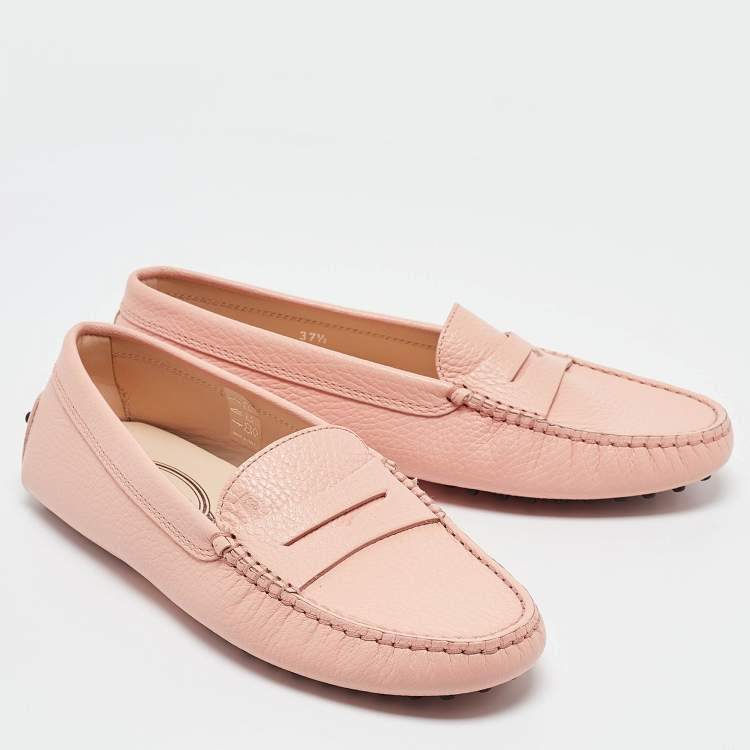 Pre Owned Tod's Pink Leather Slip On Loafers Size 37.5