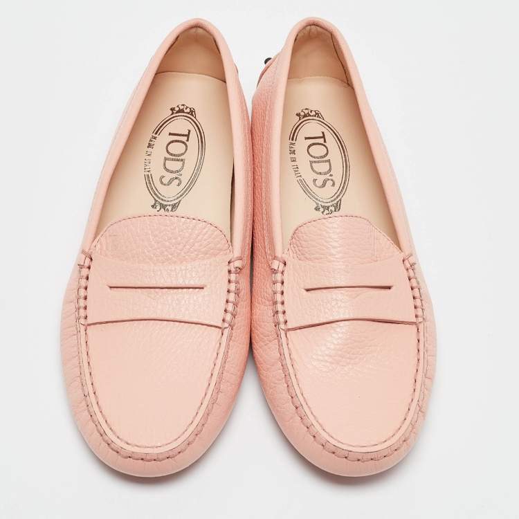 Pre Owned Tod's Pink Leather Slip On Loafers Size 37.5
