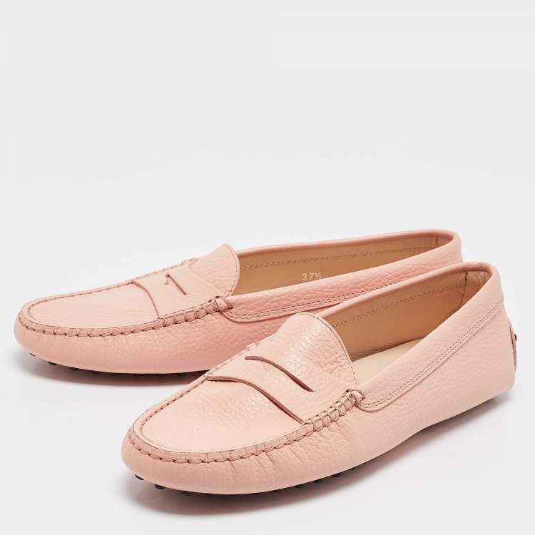 Pre Owned Tod's Pink Leather Slip On Loafers Size 37.5