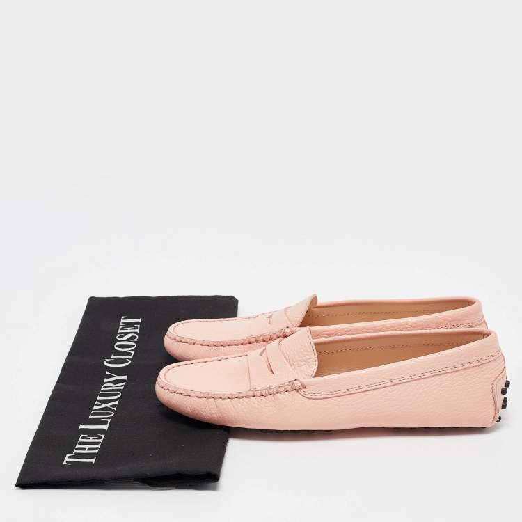 Pre Owned Tod's Pink Leather Slip On Loafers Size 37.5