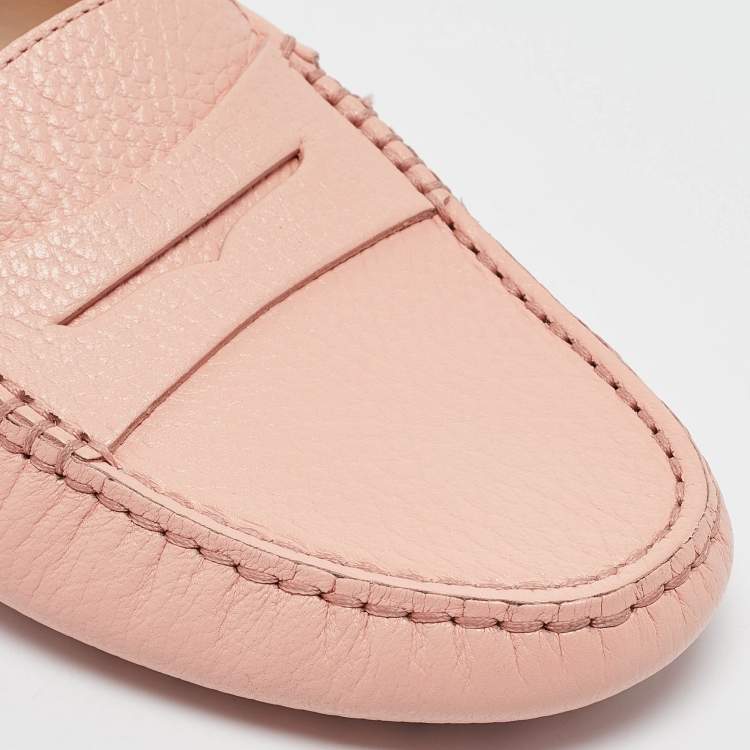 Pre Owned Tod's Pink Leather Slip On Loafers Size 37.5