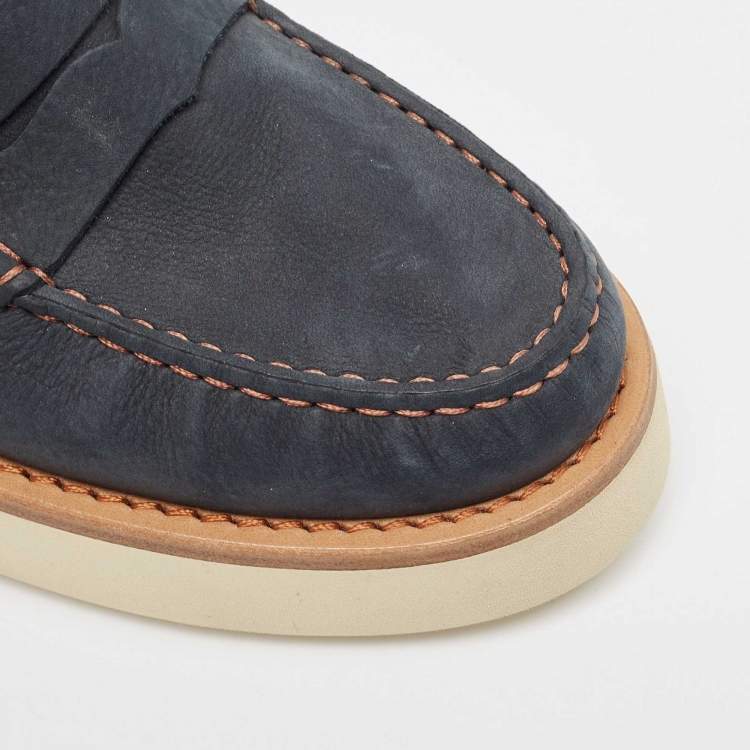 Pre Owned Tod's Navy Blue Nubuck Leather Penny Platform Loafers Size 38.5