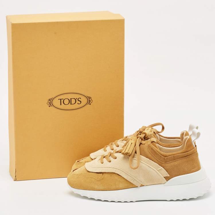 Pre Owned Tod's Brown/Beige Perforated Suede Fringe Low Top Sneakers Size 39
