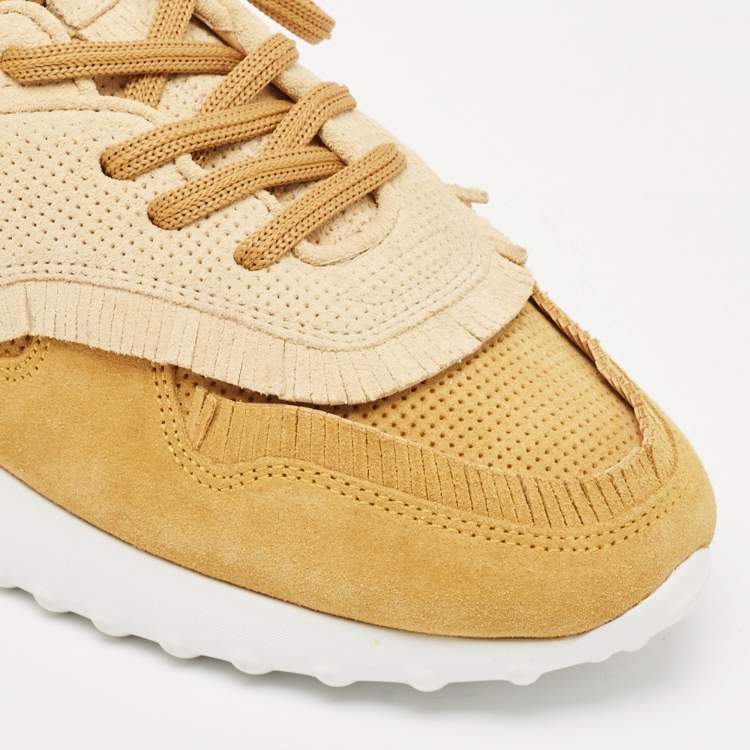 Pre Owned Tod's Brown/Beige Perforated Suede Fringe Low Top Sneakers Size 39