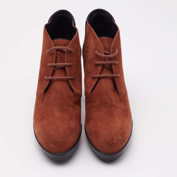 Pre Owned Tod's Brown Suede Lace Booties Size 37