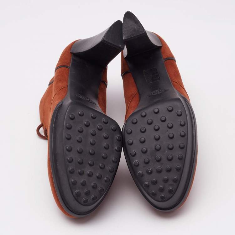 Pre Owned Tod's Brown Suede Lace Booties Size 37
