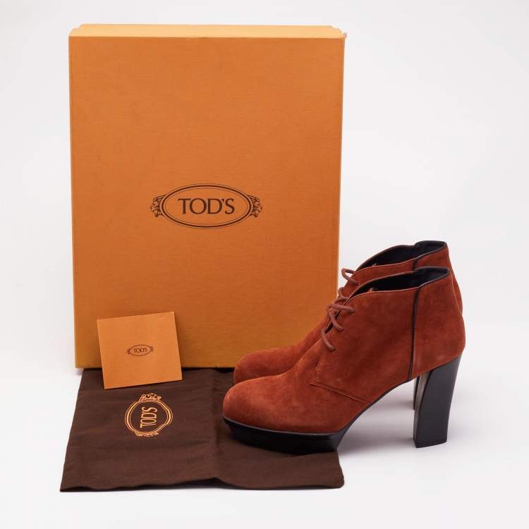 Pre Owned Tod's Brown Suede Lace Booties Size 37