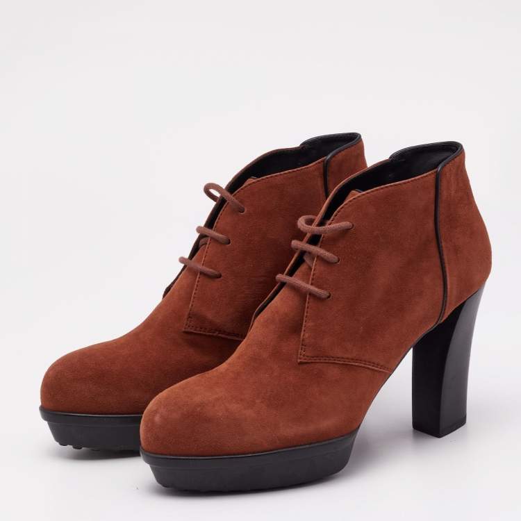 Pre Owned Tod's Brown Suede Lace Booties Size 37