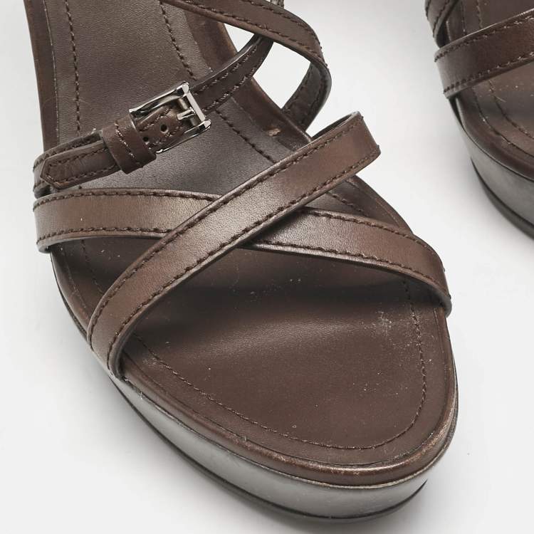 Pre Owned Tod's Brown Leather Ankle Strap Platform Sandals Size 40