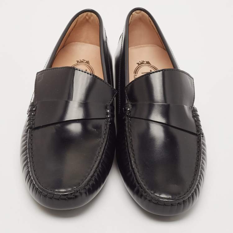 Pre Owned Tod's Black Leather Penny Driving Loafers Size 38