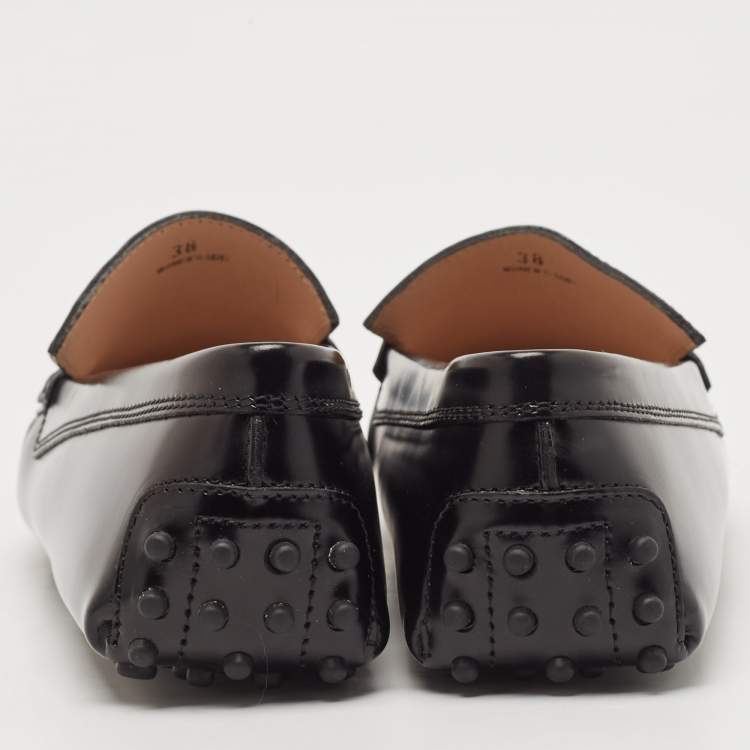 Pre Owned Tod's Black Leather Penny Driving Loafers Size 38