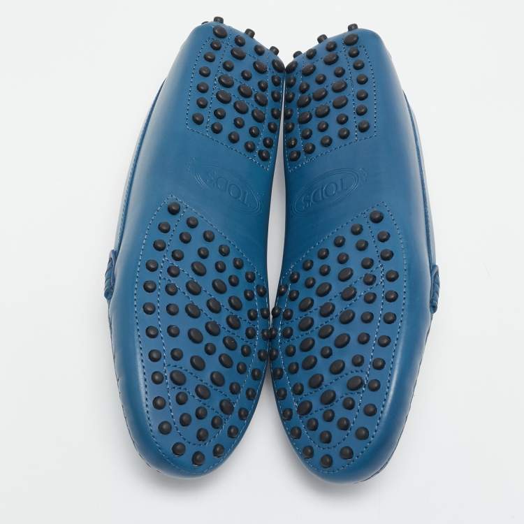 Pre Owned Tod's Blue Leather Gommino Slip On Loafers Size 36