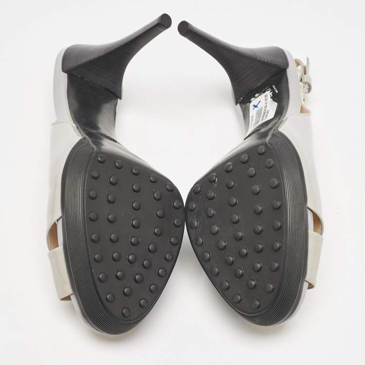 Pre Owned Tod's Grey Patent Leather Platform Slingback Sandals Size 40