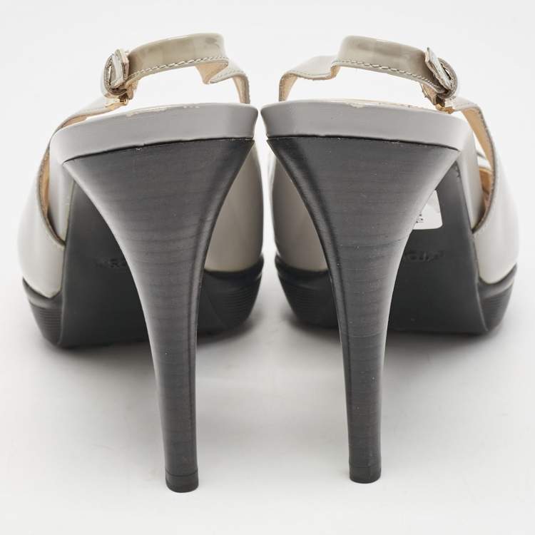 Pre Owned Tod's Grey Patent Leather Platform Slingback Sandals Size 40